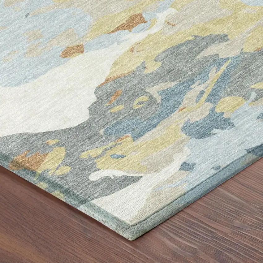 Ivory And Beige Abstract Washable Indoor Outdoor Area Rug Photo 5