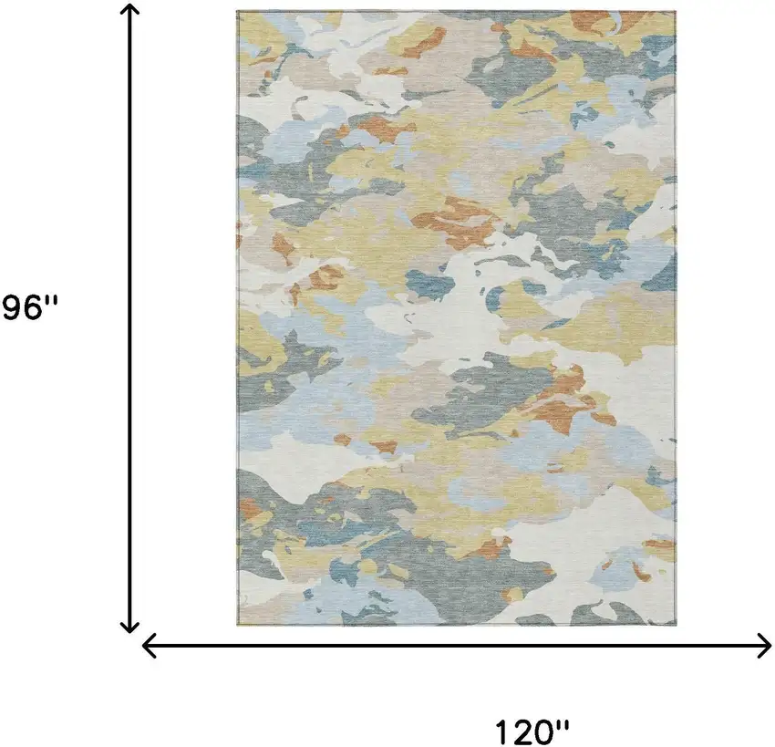 Ivory And Beige Abstract Washable Indoor Outdoor Area Rug Photo 7