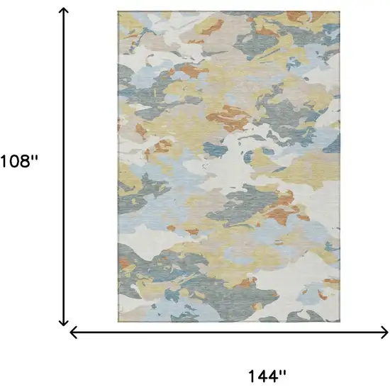 Ivory And Beige Abstract Washable Indoor Outdoor Area Rug Photo 7