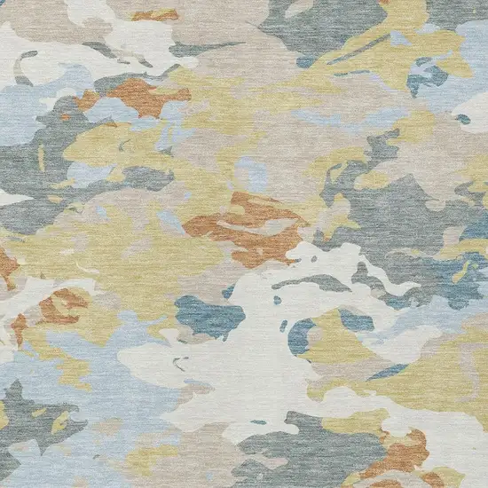 Ivory And Beige Abstract Washable Indoor Outdoor Area Rug Photo 3
