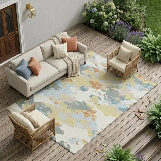 Ivory And Beige Abstract Washable Indoor Outdoor Area Rug Photo 1