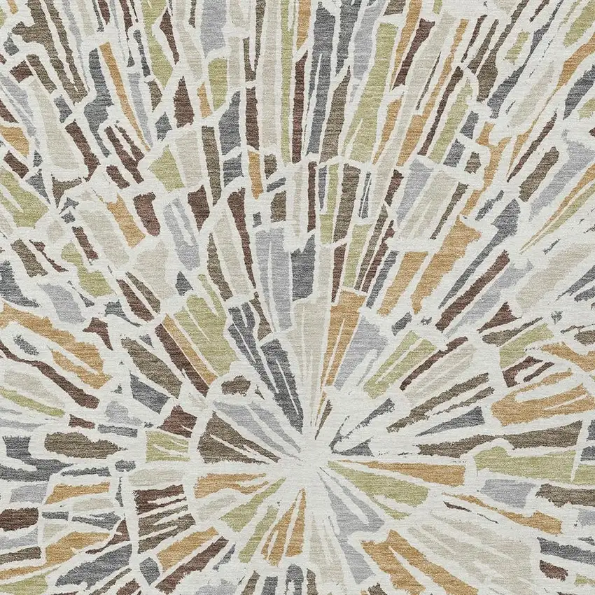 Ivory And Beige Abstract Washable Indoor Outdoor Area Rug Photo 3