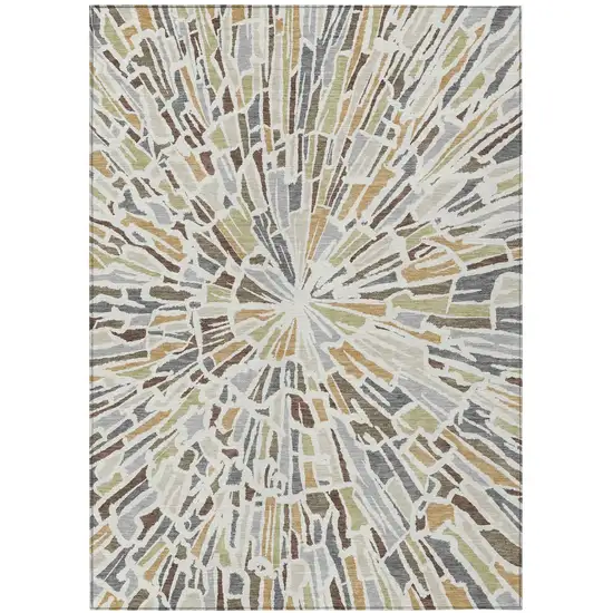Ivory And Beige Abstract Washable Indoor Outdoor Area Rug Photo 2