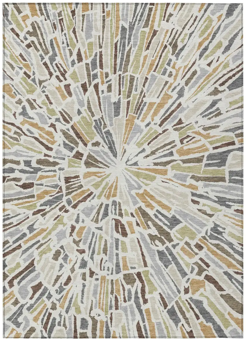 Ivory And Beige Abstract Washable Indoor Outdoor Area Rug Photo 2