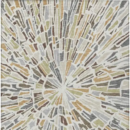 Ivory And Beige Abstract Washable Indoor Outdoor Area Rug Photo 4