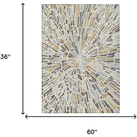 Ivory And Beige Abstract Washable Indoor Outdoor Area Rug Photo 7