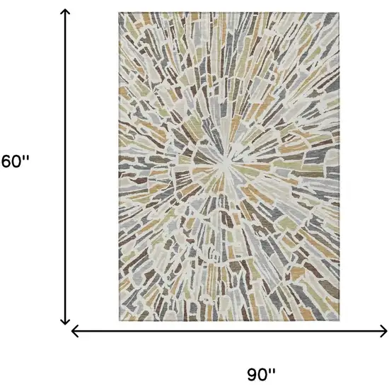 Ivory And Beige Abstract Washable Indoor Outdoor Area Rug Photo 7