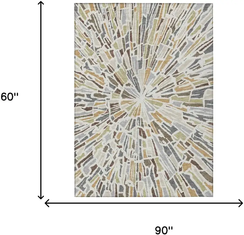 Ivory And Beige Abstract Washable Indoor Outdoor Area Rug Photo 7