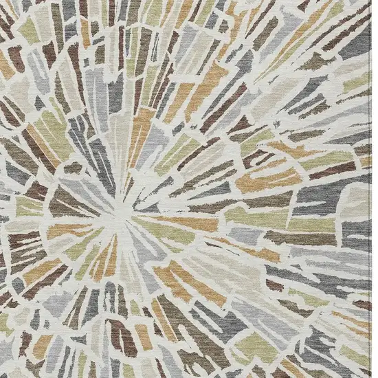 Ivory And Beige Abstract Washable Indoor Outdoor Area Rug Photo 3