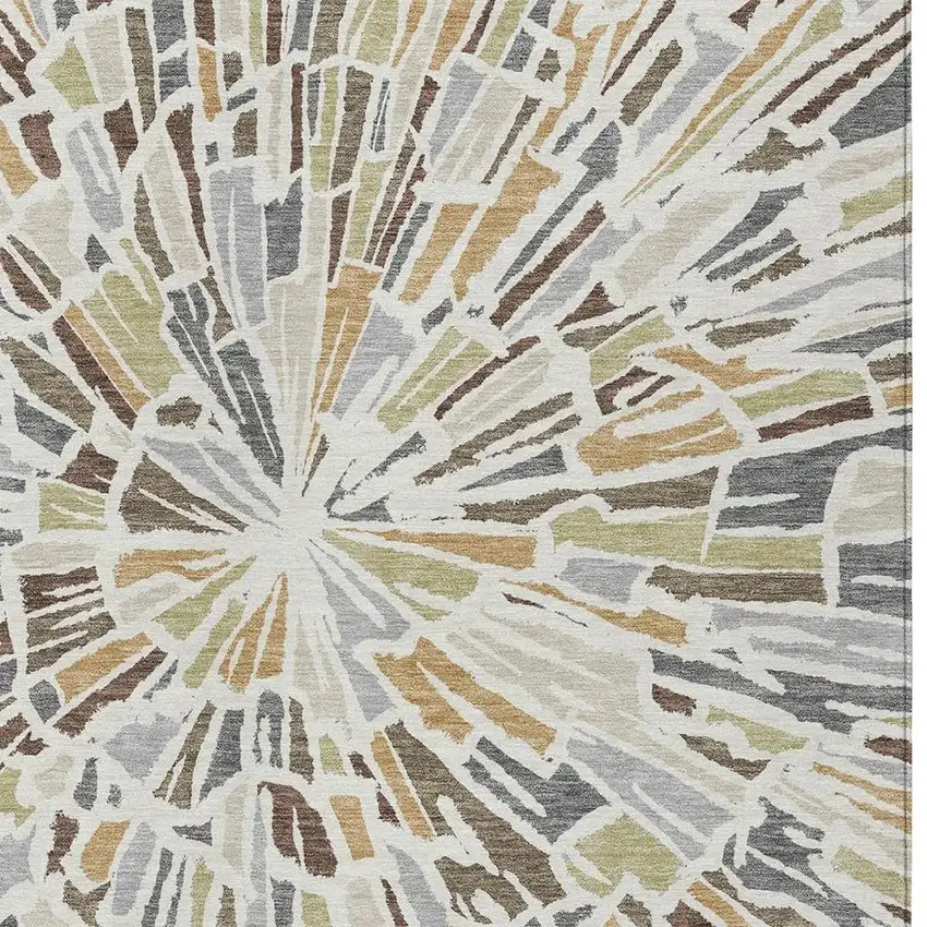 Ivory And Beige Abstract Washable Indoor Outdoor Area Rug Photo 3