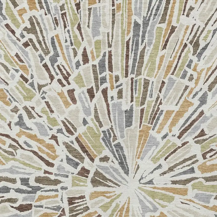 Ivory And Beige Abstract Washable Indoor Outdoor Area Rug Photo 3