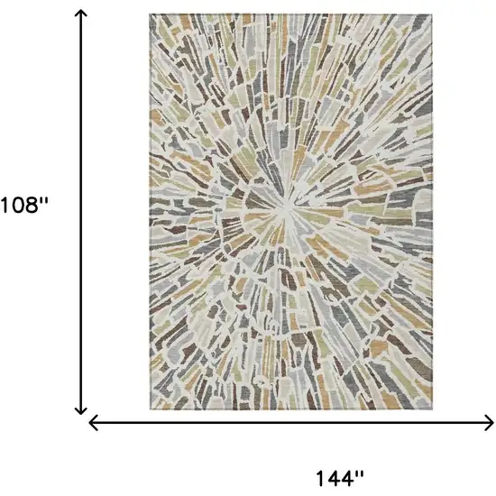 Ivory And Beige Abstract Washable Indoor Outdoor Area Rug Photo 7