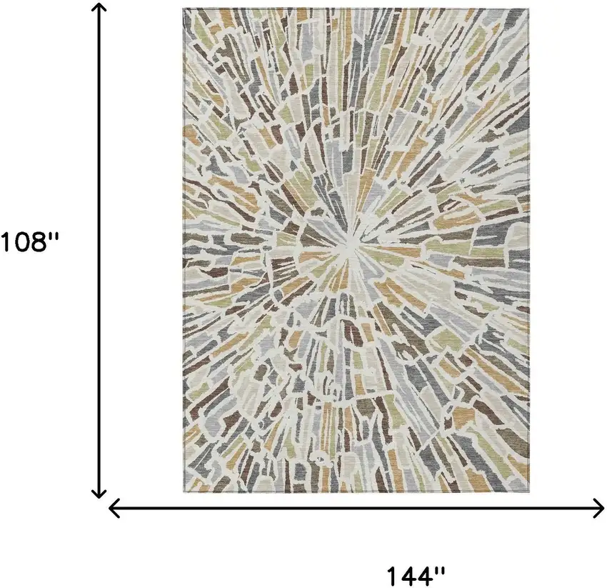 Ivory And Beige Abstract Washable Indoor Outdoor Area Rug Photo 7