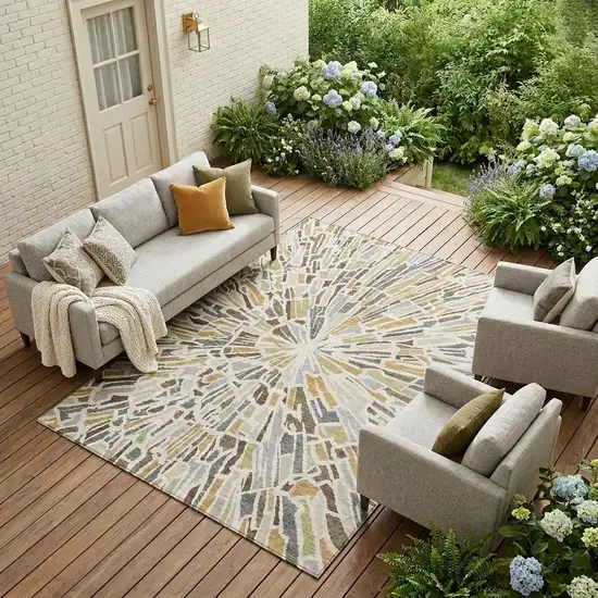 Ivory And Beige Abstract Washable Indoor Outdoor Area Rug Photo 1