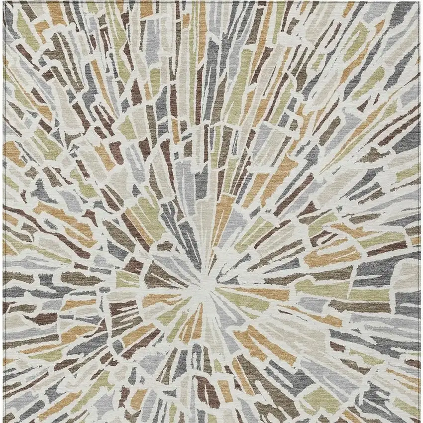 Ivory And Beige Abstract Washable Indoor Outdoor Area Rug Photo 4