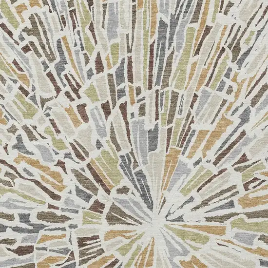 Ivory And Beige Abstract Washable Indoor Outdoor Area Rug Photo 3