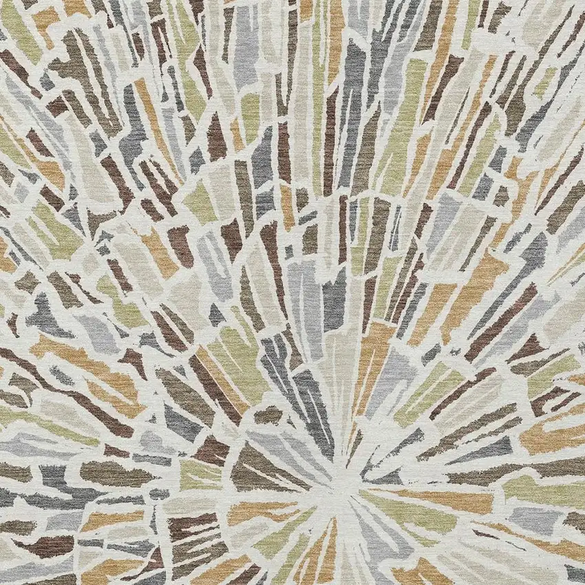 Ivory And Beige Abstract Washable Indoor Outdoor Area Rug Photo 3