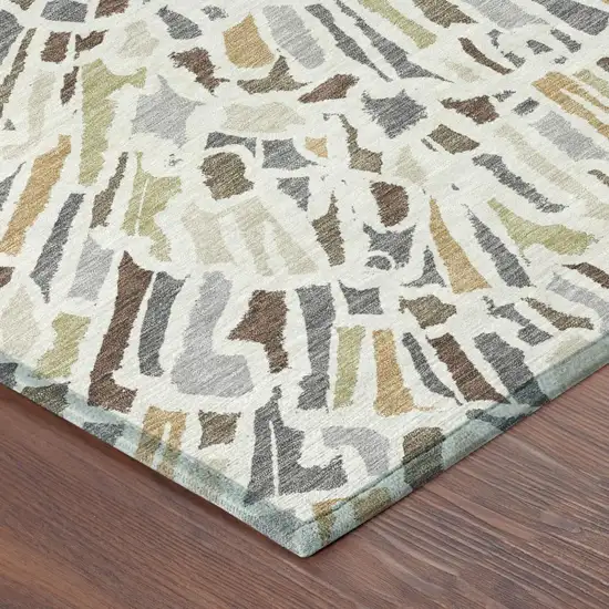 Ivory And Beige Abstract Washable Indoor Outdoor Area Rug Photo 5