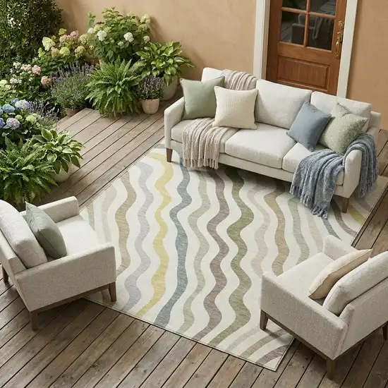 Ivory And Beige Abstract Washable Indoor Outdoor Area Rug Photo 1