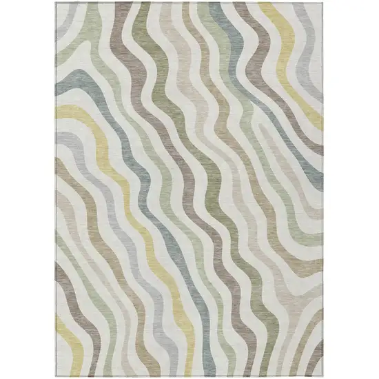 Ivory And Beige Abstract Washable Indoor Outdoor Area Rug Photo 2