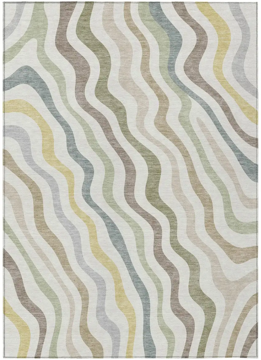 Ivory And Beige Abstract Washable Indoor Outdoor Area Rug Photo 2