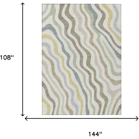 Ivory And Beige Abstract Washable Indoor Outdoor Area Rug Photo 7