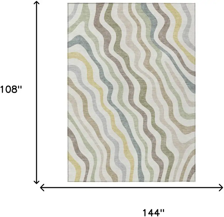 Ivory And Beige Abstract Washable Indoor Outdoor Area Rug Photo 7