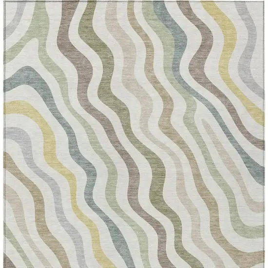 Ivory And Beige Abstract Washable Indoor Outdoor Area Rug Photo 4