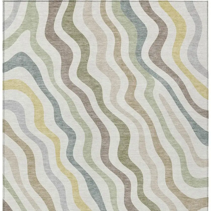 Ivory And Beige Abstract Washable Indoor Outdoor Area Rug Photo 4