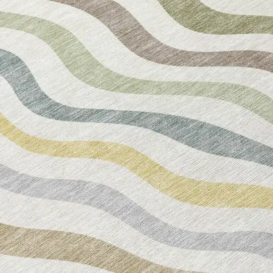 Ivory And Beige Abstract Washable Indoor Outdoor Area Rug Photo 6