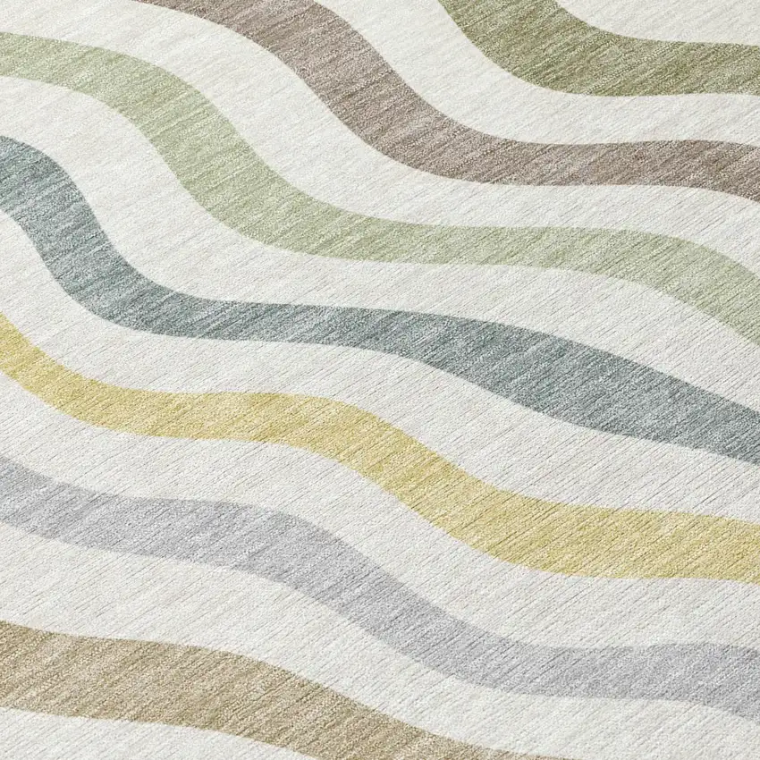 Ivory And Beige Abstract Washable Indoor Outdoor Area Rug Photo 6