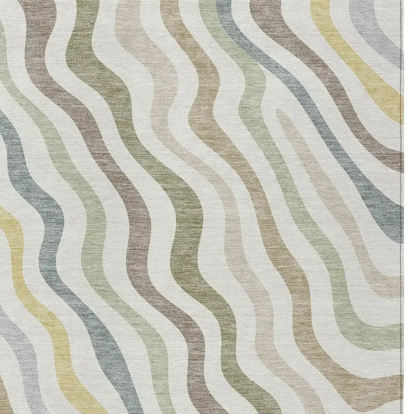 Ivory And Beige Abstract Washable Indoor Outdoor Area Rug Photo 3
