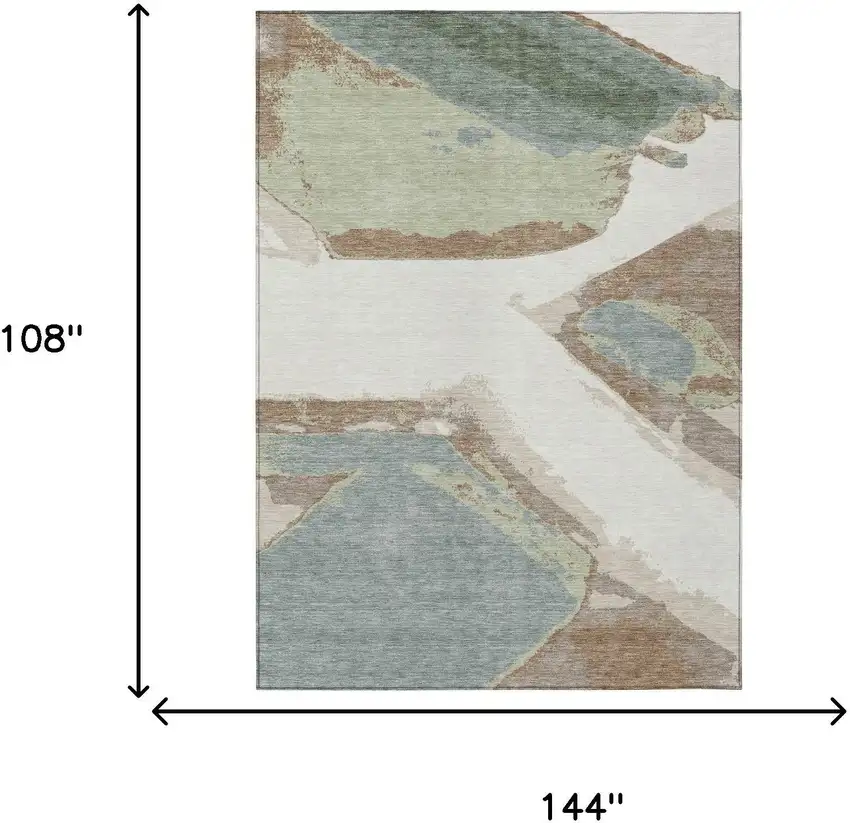 Ivory And Beige Abstract Washable Indoor Outdoor Area Rug Photo 7