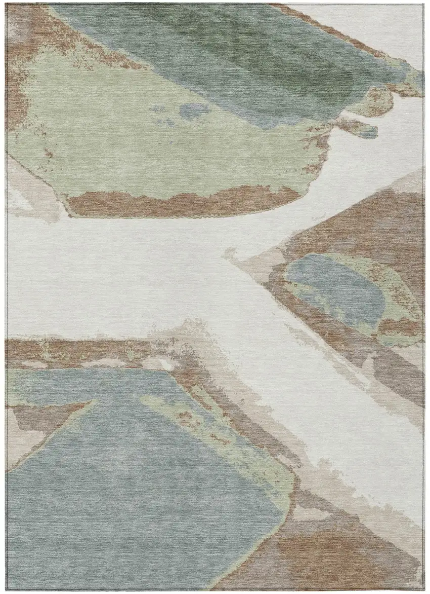 Ivory And Beige Abstract Washable Indoor Outdoor Area Rug Photo 2