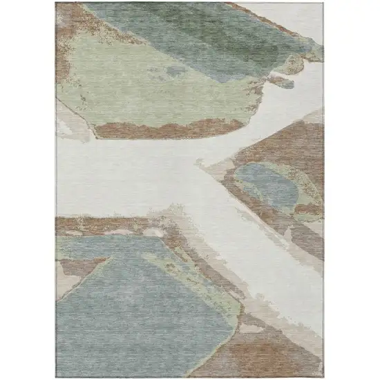 Ivory And Beige Abstract Washable Indoor Outdoor Area Rug Photo 2