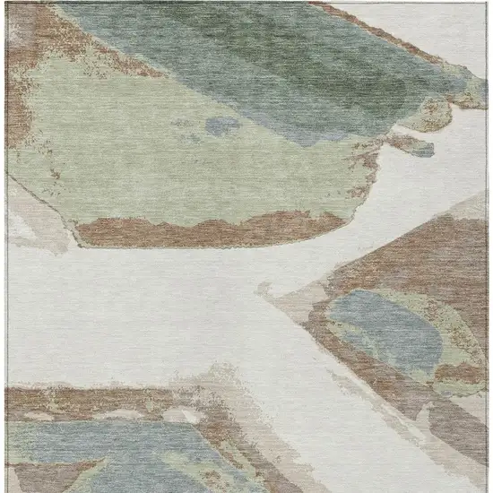 Ivory And Beige Abstract Washable Indoor Outdoor Area Rug Photo 4