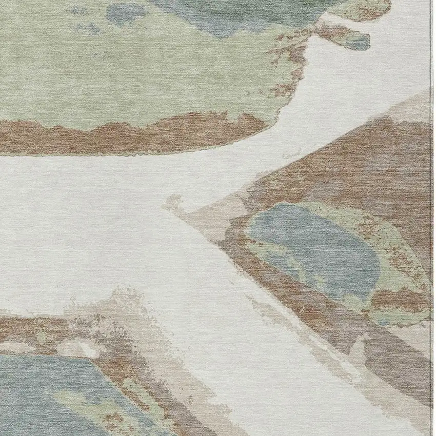 Ivory And Beige Abstract Washable Indoor Outdoor Area Rug Photo 3