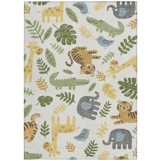 Ivory And Beige Abstract Washable Indoor Outdoor Area Rug Photo 3