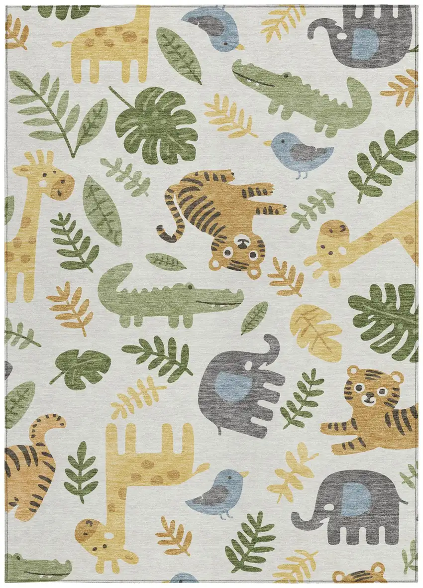 Ivory And Beige Abstract Washable Indoor Outdoor Area Rug Photo 3