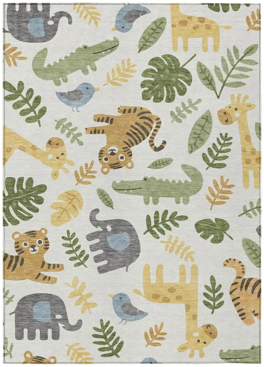 Ivory And Beige Abstract Washable Indoor Outdoor Area Rug Photo 1