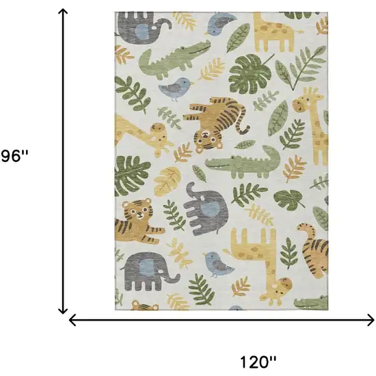 Ivory And Beige Abstract Washable Indoor Outdoor Area Rug Photo 6