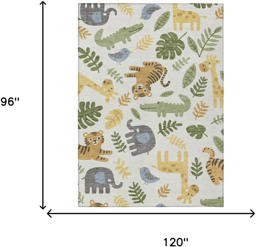 Ivory And Beige Abstract Washable Indoor Outdoor Area Rug Photo 6