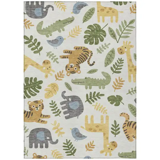 Ivory And Beige Abstract Washable Indoor Outdoor Area Rug Photo 1