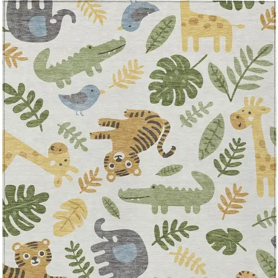 Ivory And Beige Abstract Washable Indoor Outdoor Area Rug Photo 3