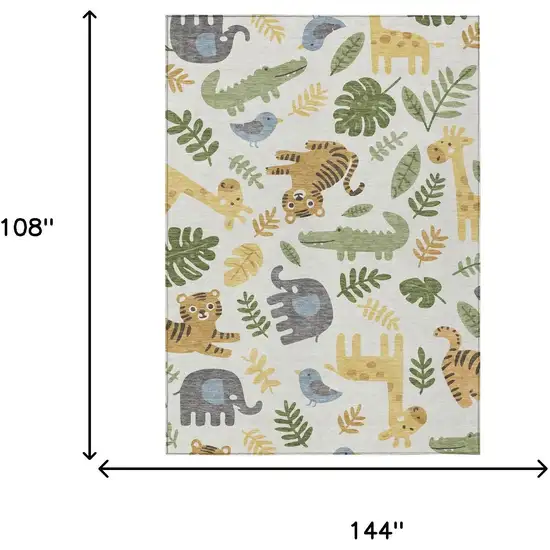 Ivory And Beige Abstract Washable Indoor Outdoor Area Rug Photo 6