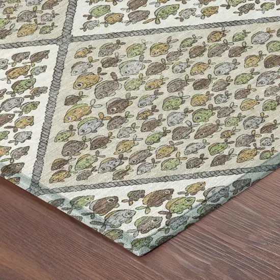 Ivory And Beige Abstract Washable Indoor Outdoor Area Rug Photo 4