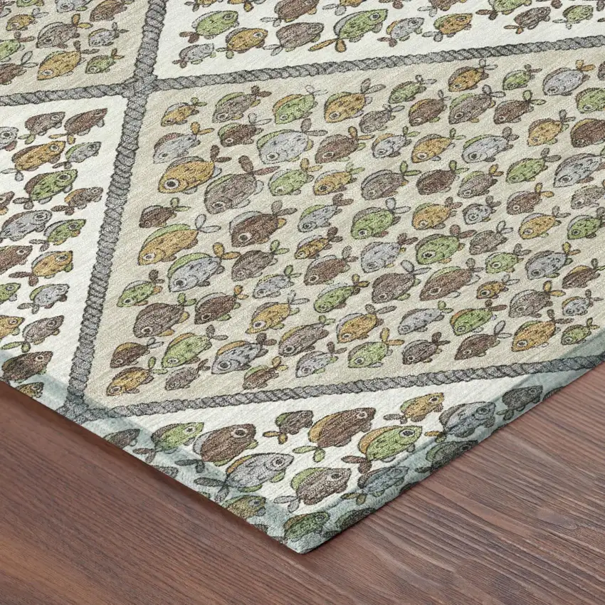 Ivory And Beige Abstract Washable Indoor Outdoor Area Rug Photo 4