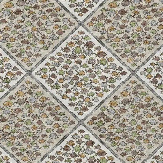 Ivory And Beige Abstract Washable Indoor Outdoor Area Rug Photo 2