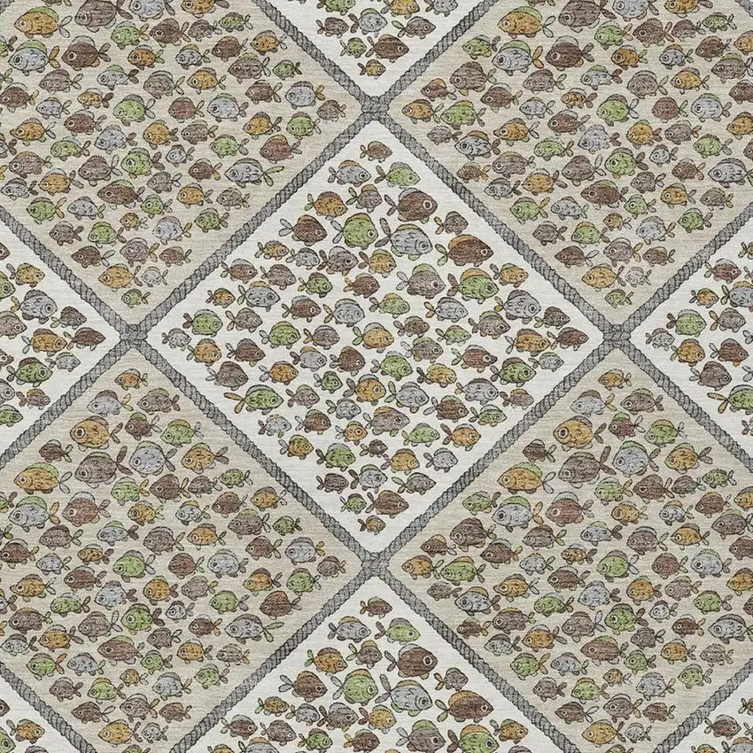 Ivory And Beige Abstract Washable Indoor Outdoor Area Rug Photo 2