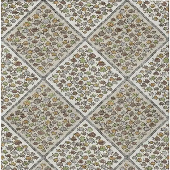 Ivory And Beige Abstract Washable Indoor Outdoor Area Rug Photo 3